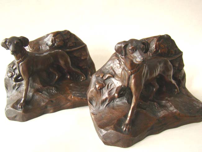 A RARE pair of Pointer bronzed bookends by Jennings Brothers circa 1925